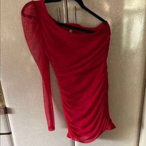 Lucy in the Sky Red One-Shoulder Ruched Cocktail Dress